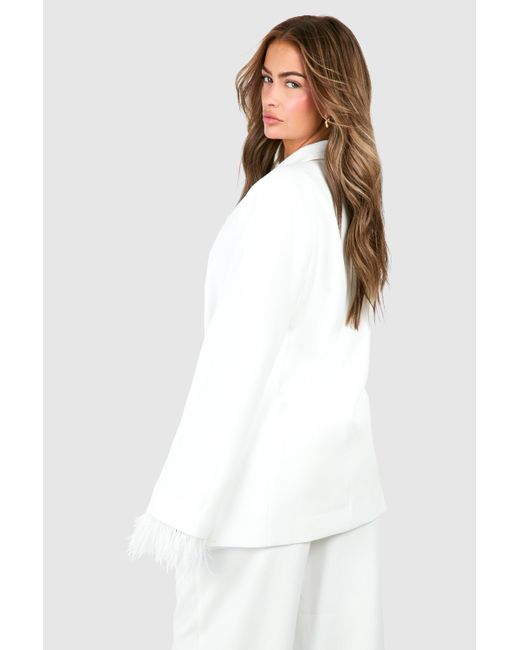 Boohoo White Feather Trim Relaxed Fit Blazer
