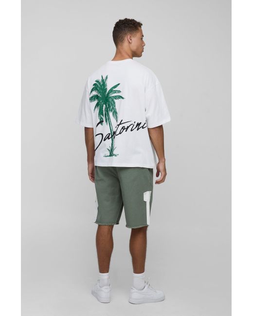 BoohooMAN Green Tall Relaxed Fit 13 Applique Extended Drawcord Shorts for men