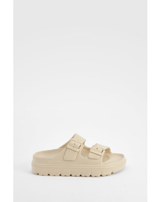 Boohoo Natural Double Strap Footbed Buckle Sliders