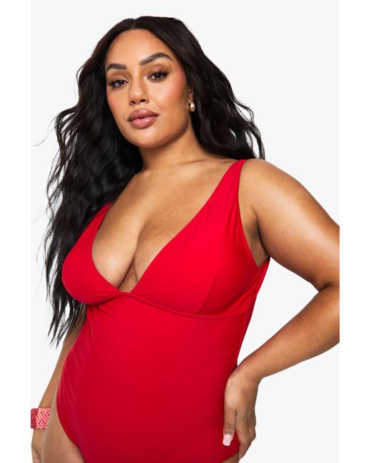 Bañador Plus Escotado Con Control De Barriga Boohoo de color Red