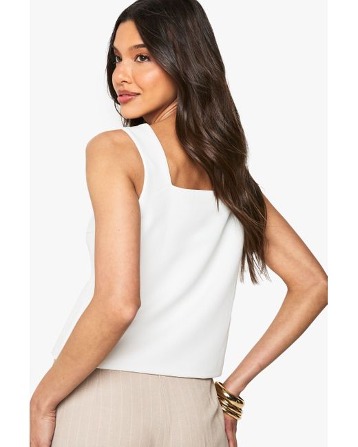 Boohoo White Crepe Square Neck Button Detail Waistcoat