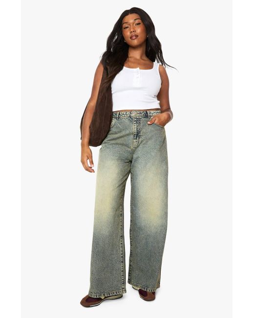 Boohoo Blue Basics Plus Basics High Waisted Wide Leg Jeans