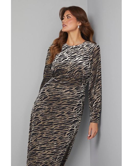 Wallis Gray Devore Drop Hem Midi Dress
