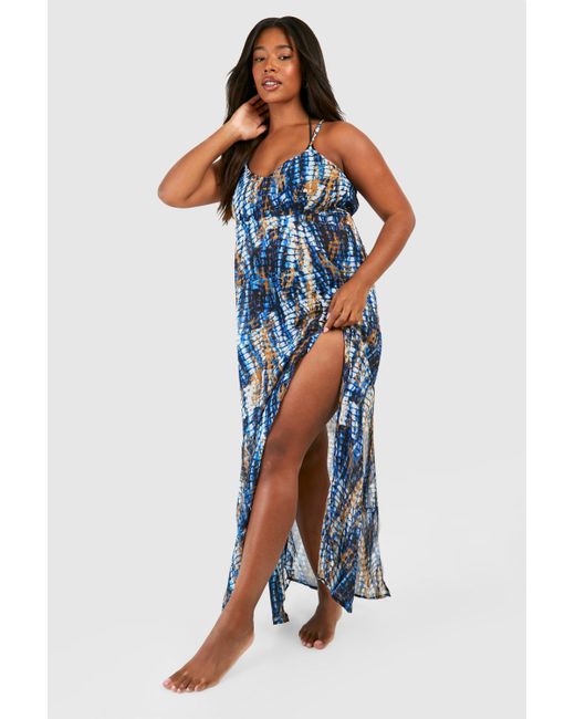 Boohoo Blue Plus Tie Dye Maxi Beach Dress
