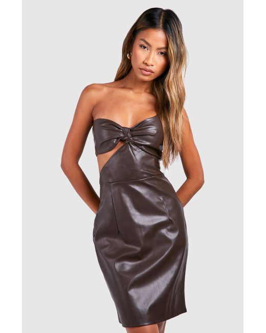 Boohoo Brown Faux Leather Cut Out Detail Dress