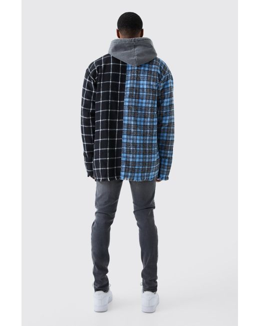 BoohooMAN Blue Middle Spliced Checked Shirt for men
