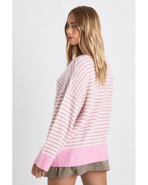 Boohoo Pink Super Soft Thin Stripe Oversized Knitted Sweater