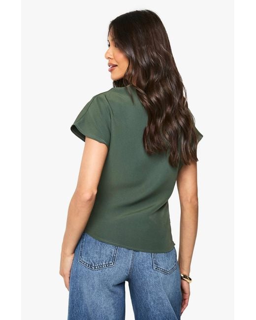 Boohoo Green Woven Ruched Side Split Top