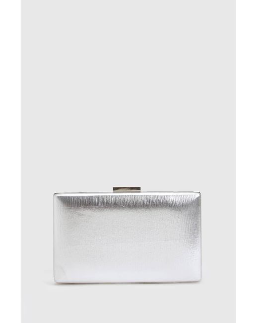 Boohoo Gray Metallic Structured Clutch Bag