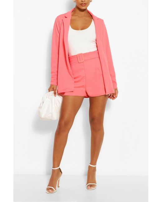 Self Fabric Belt Short Suit Set 