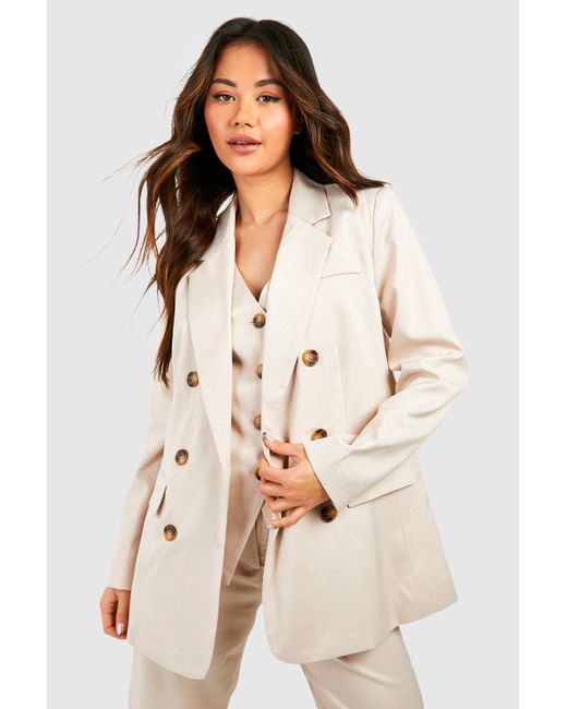 Boohoo Natural Marl Double Breasted Relaxed Fit Tailored Blazer