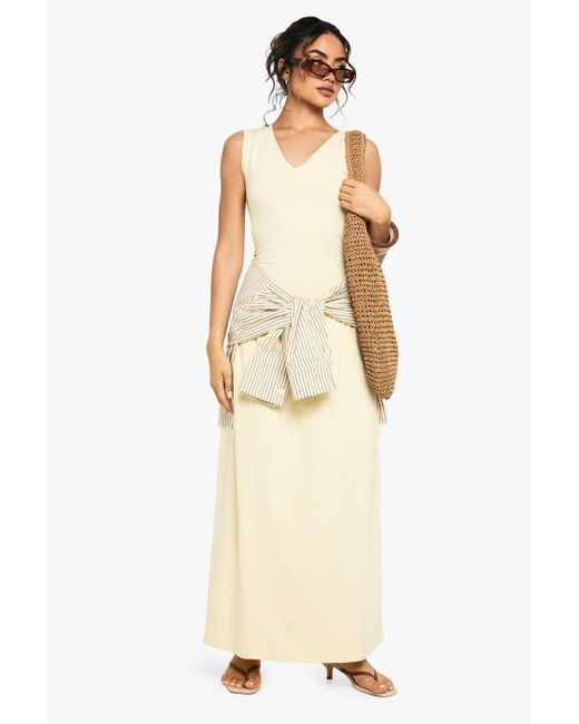 Boohoo Women's Natural V Neck Ruched Detail Maxi Dress -  radharamanexports.com
