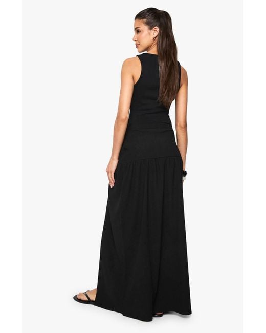 Boohoo Black Textured Split Front Tiered Maxi Skirt