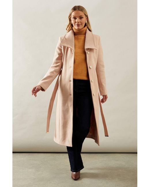 Wallis Natural Knitted Collar Button Through Wrap Coat