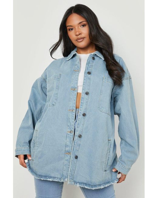 Boohoo Plus Pocket Denim Shacket in 