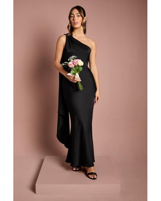 Coast Black One Shoulder Satin Maxi Bridesmaid Dress With Trim
