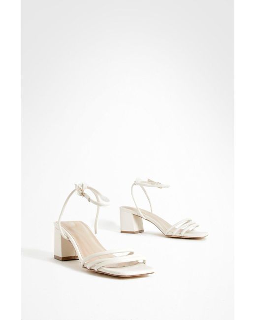 Boohoo White Wide Fit Square Toe Triple Strap Low Block Heel Sandals