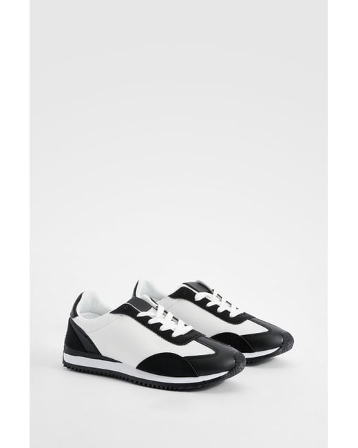 Boohoo White Panel Detail Lace Up Sneakers