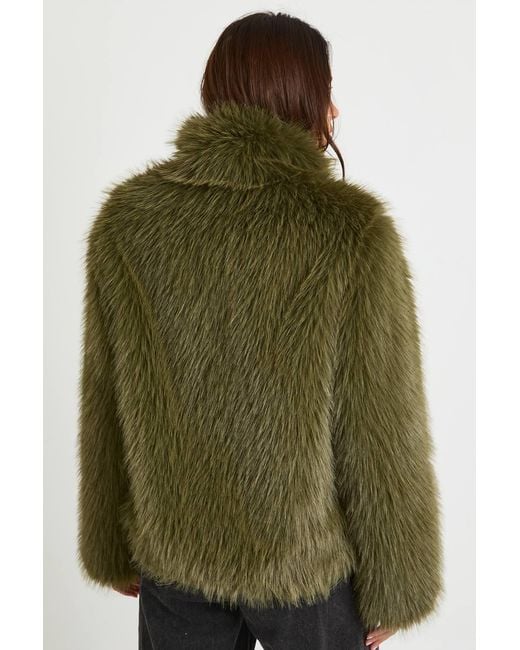 Boohoo Green Vintage Look Faux Fur Jacket