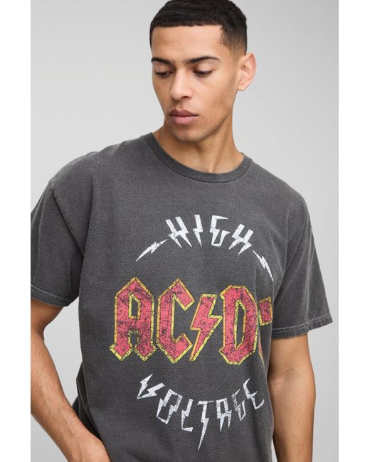 Camiseta Oversize Con Estampado Desteñido De Ac/Dc Boohoo de color Gray