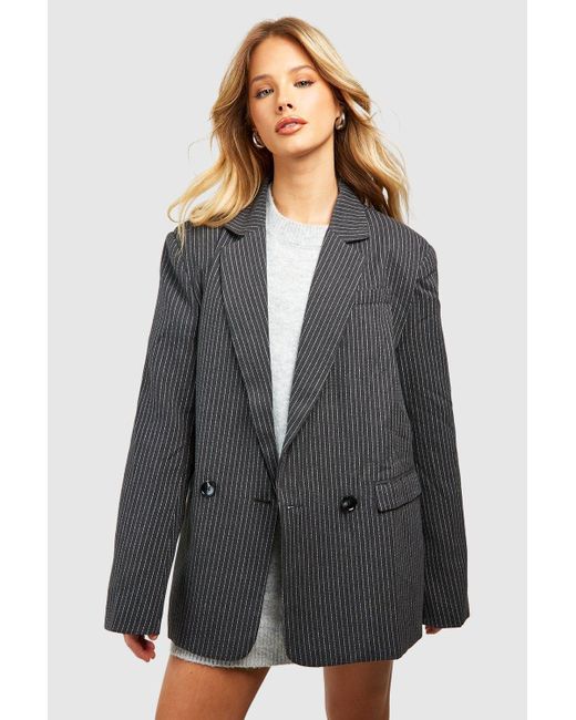 Boohoo Gray Marl Pinstripe Relaxed Fit Tailored Blazer