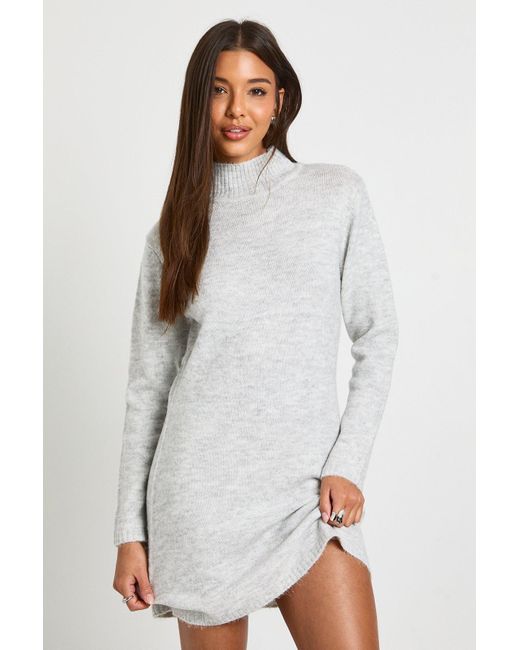 Boohoo White High Neck Super Soft Knitted Mini Dress