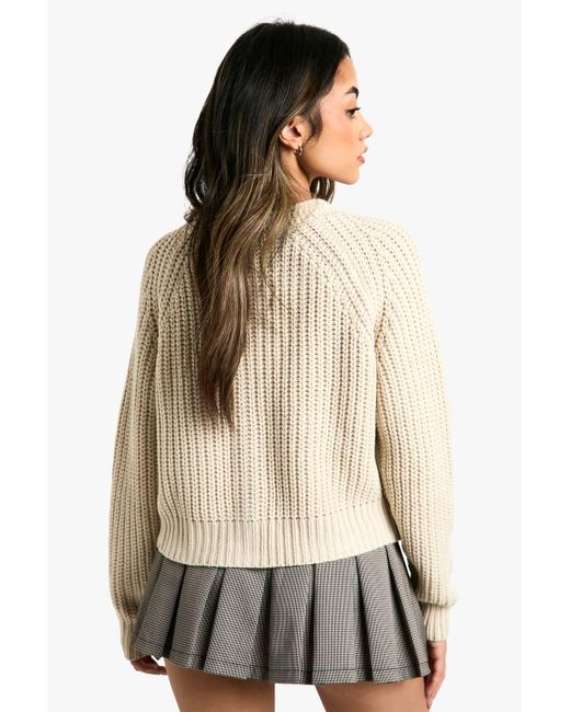 Boohoo Natural Knitted Button Through Cardigan