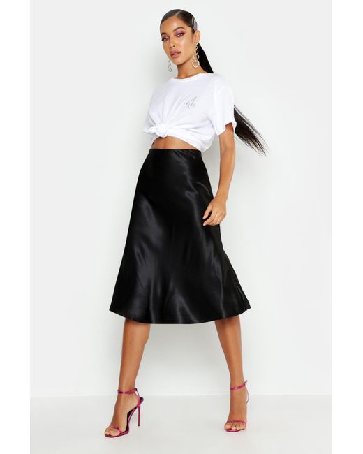 satin slip skirt black