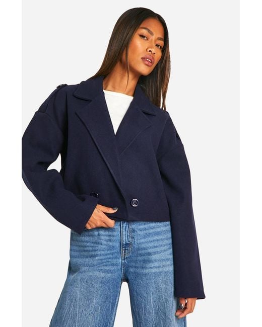Boohoo Blue Cropped Wool Look Jacket