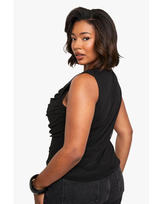 Boohoo Black Plus V Neck Button Top