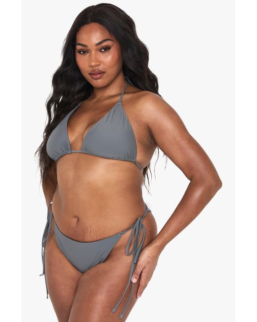 Braguita De Biquini Plus De Triángulo Con Atadura Lateral Boohoo de color Gray