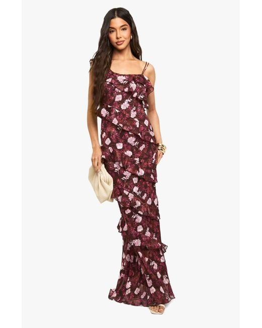 boohoo floral ruffle maxi dress boohoo Women's Petite Floral Crinkle Chiffon Ruffle Maxi Dress in Lemon