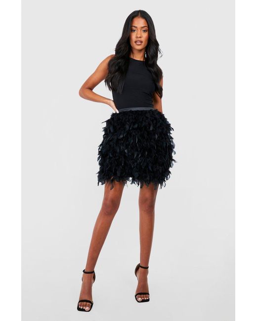 Boohoo Tall Fluffy Feather Mini Skirt in Black | Lyst
