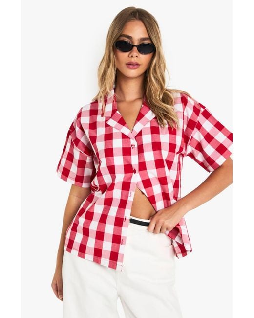 Boohoo Women's Red Gingham Resort Shirt