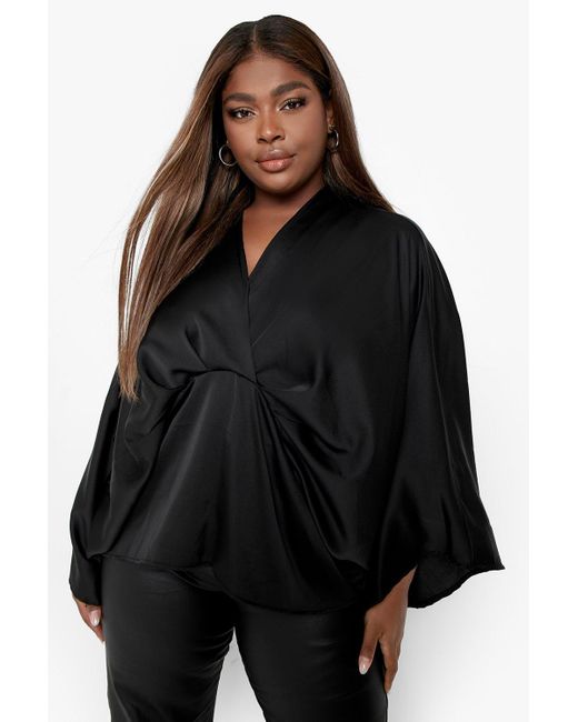 Satin Knot Kimono Sleeve Blouse 