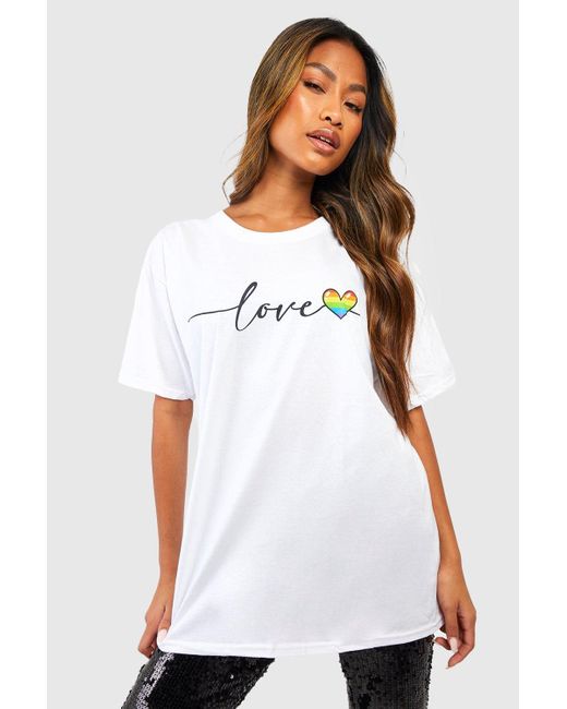 Boohoo Love Script Printed Oversized T-shirt White | Lyst