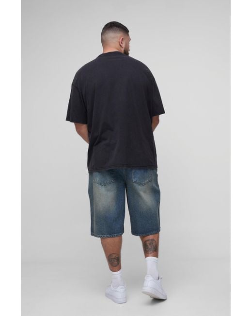 BoohooMAN Blue Plus Oversized Ziggy License Acid Wash Print T-shirt for men