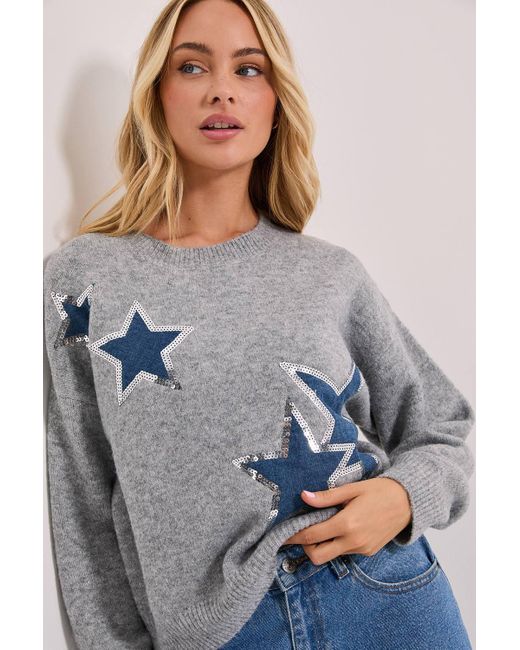 Dorothy Perkins Women's Gray Star Detail Sweater