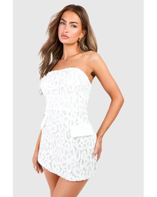 boohoo lace dress white boohoo Women's Sequin Lace Drape Front Mini Dress