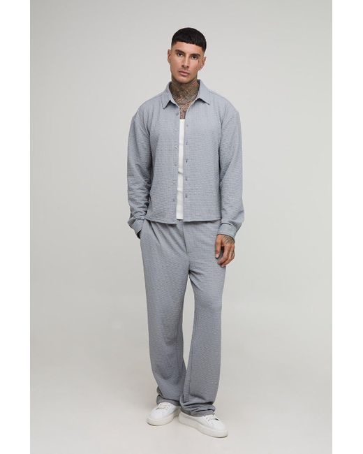 Boohoo Gray Tall Textured Jersey Oversized Boxy Shirt And Relaxed Trouser Set