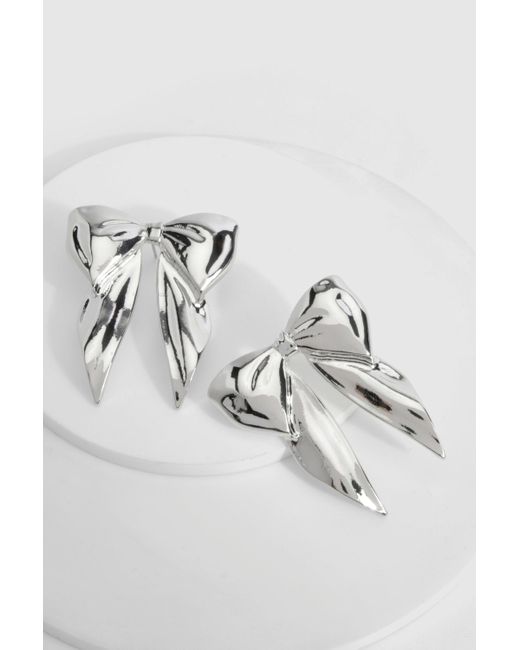 Silver Oversized Bow Stud Earrings Boohoo de color Red