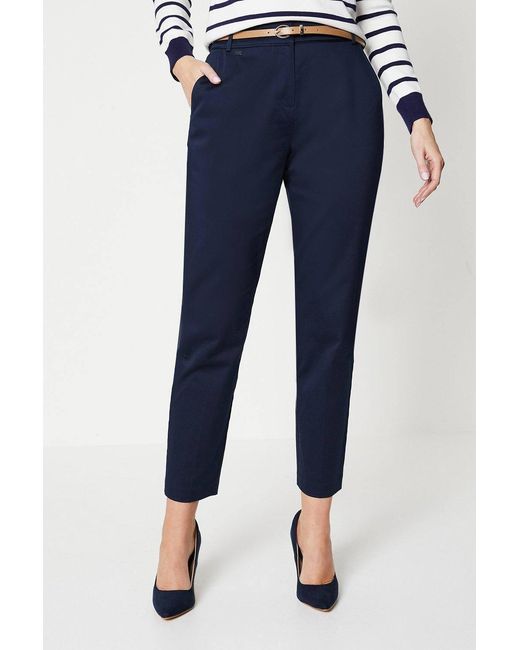 Wallis Blue Stretch Cigarette Belted Pants