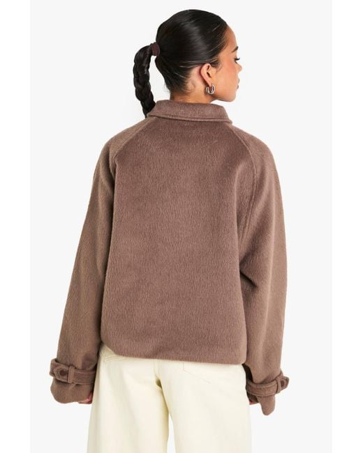 Boohoo Brown Wool Look Collar Jacket