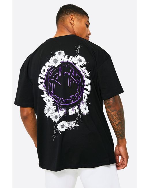 Camisa con estampado de logotipo de flores Mujer, Negro