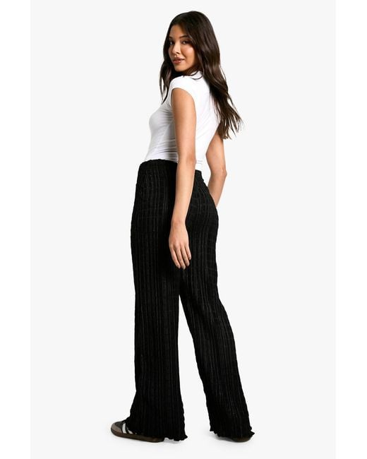 Boohoo Black Drawstring Crinkle Texture Trouser