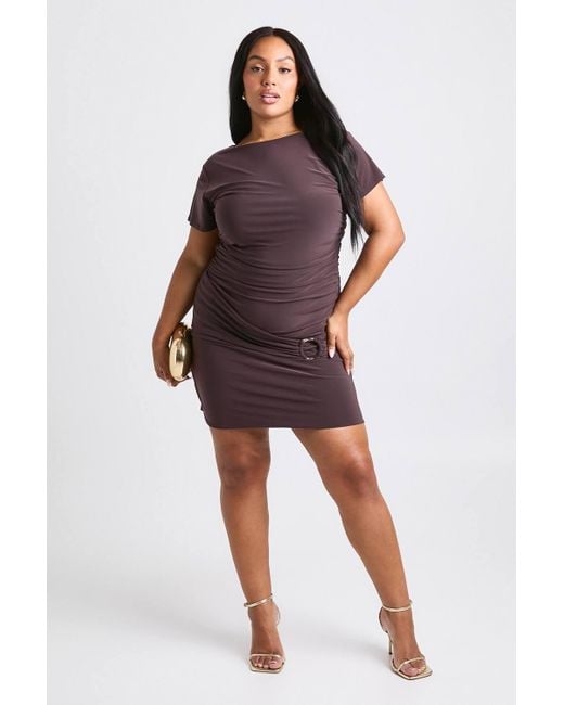 Boohoo Red Plus Short Sleeve Wrap Trim Mini Dress
