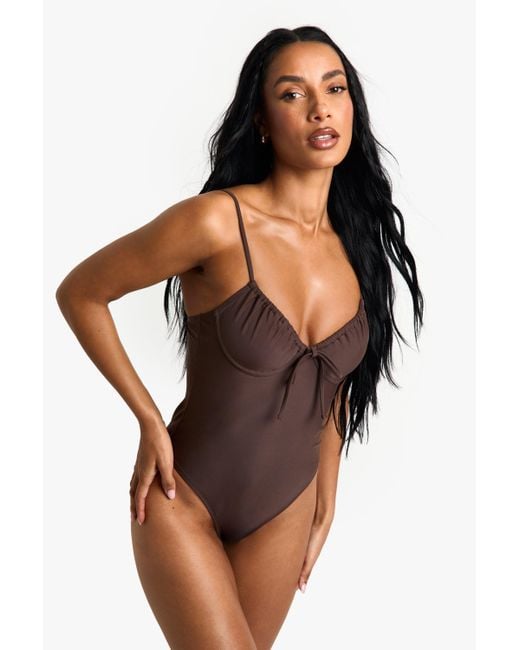 Boohoo Brown Swimwear Essentials Underwired Bathing Suit