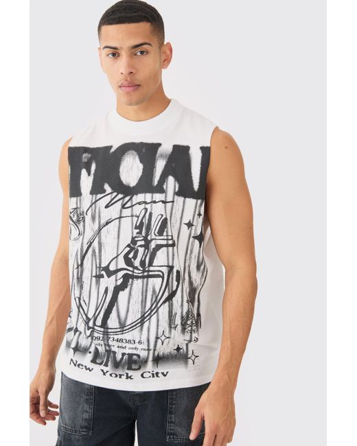 BoohooMAN Oversized Large Scale Official Print vest in White für Herren