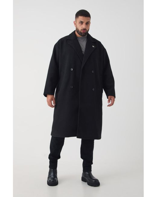 BoohooMAN Plus zweireihiger Oversize Mantel in Schwarz in Blue für Herren