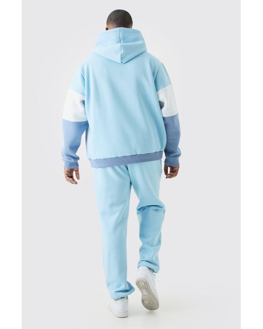Boohoo Plus Colour Block Hooded Tracksuit In Light Blue